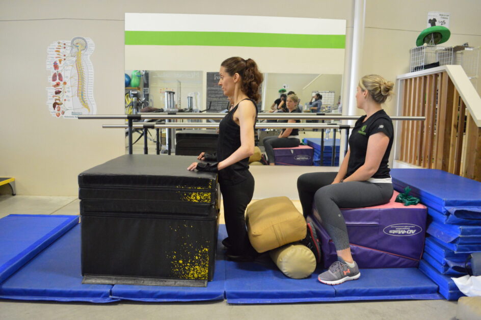 Ladies with exercise equipment