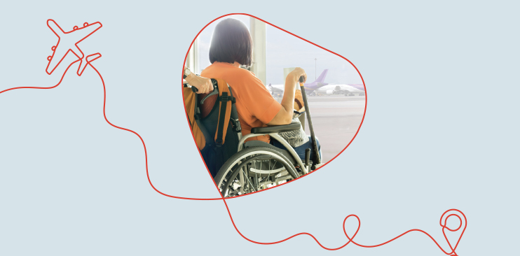 Woman looking outside an airport window.