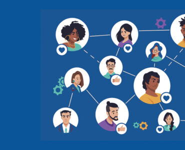 Illustration of a large group of connected people.