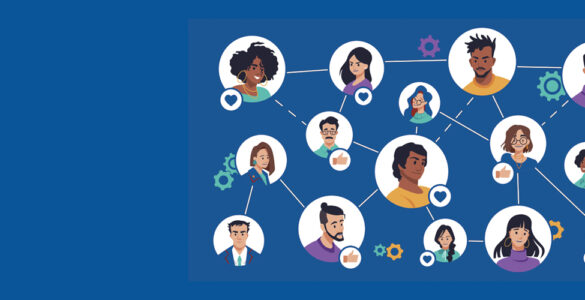 Illustration of a large group of connected people.