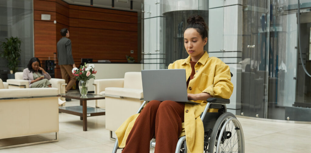 Disabled woman using a laptop