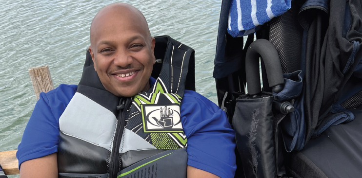 Saleh on the dock waiting for his chance to waterski