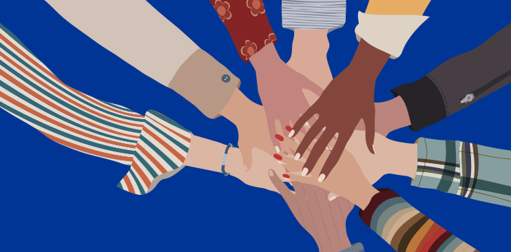 Illustration of hands stacked together